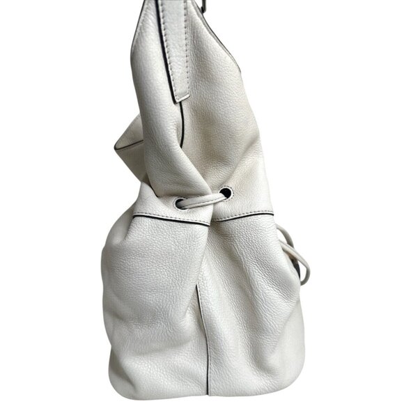 DKNY White Leather Drawstring Shoulder Bag With Tassels - Picture 6 of 15